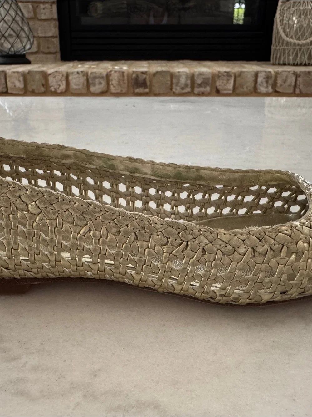 Tory Burch Metallic Gold Woven Logo Ballet Flats